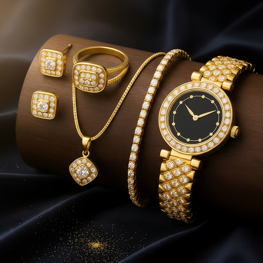 SINIMU Women's Fashion Watch Jewelry Set - 6pcs Elegant Accessory Collection Adjustable