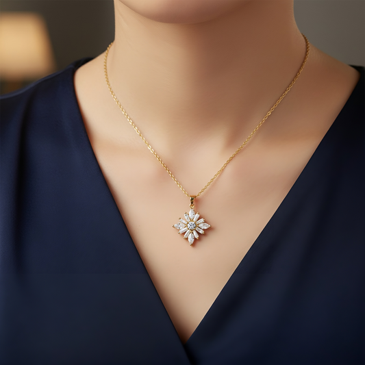 SINIMU Stellar Bloom Pendant Necklace with Gemstone Starburst