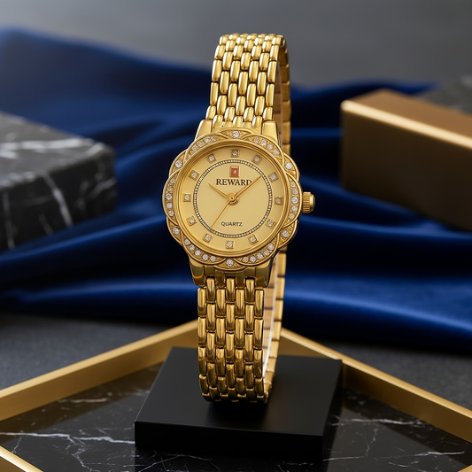 Sinimu Luxury Women's Watch with Crystal Accents - Elegant Gold