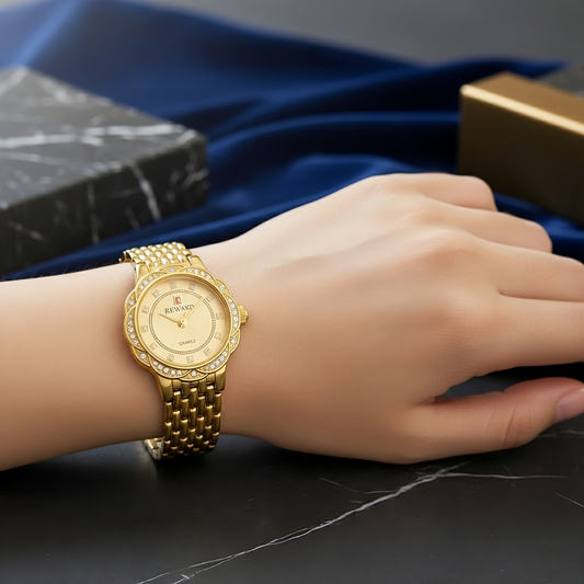 Sinimu Luxury Women's Watch with Crystal Accents - Elegant Gold
