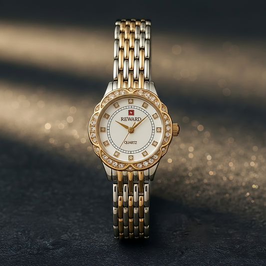 Sinimu Luxury Women's Watch with Crystal Accents - Elegant Gold and Sliver