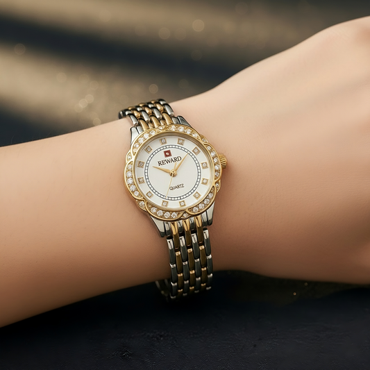 Sinimu Luxury Women's Watch with Crystal Accents - Elegant Gold and Sliver