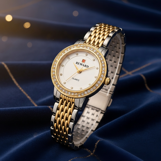 Sinimu Luxury Women's Watch with Crystal Accents - Elegant Gold and Sliver