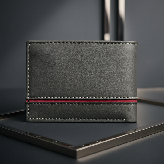 SINIMU Leather Wallet – Signature Stripe Design for Men in Grey Colors